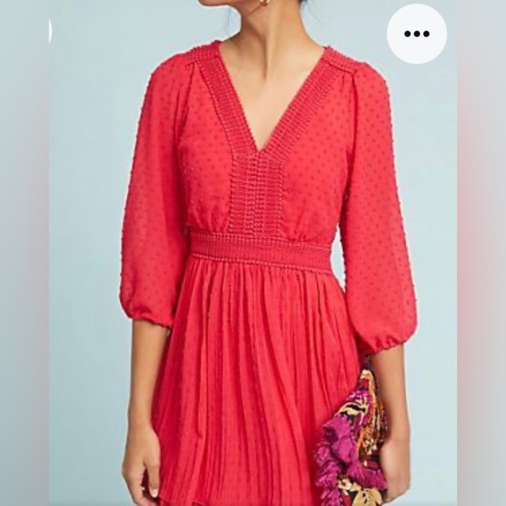 Anthropologie Meadow Rue Minetta tiered dress - size US 0P red colour